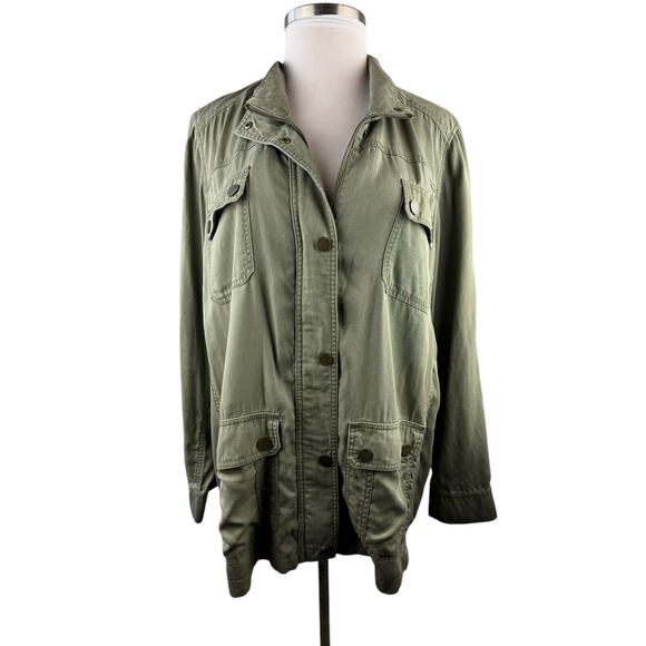 Lane Bryant Army Green Chambray Feel Utility Jacket Women's Plus Size 26/28 - Picture 4 of 14
